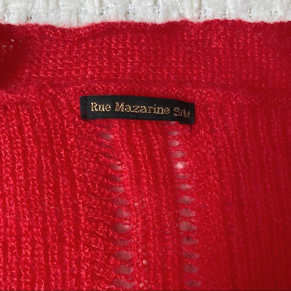 Rue Mazarine cottagecore red button front wool mohair knit cardigan sweater - Picture 3 of 7